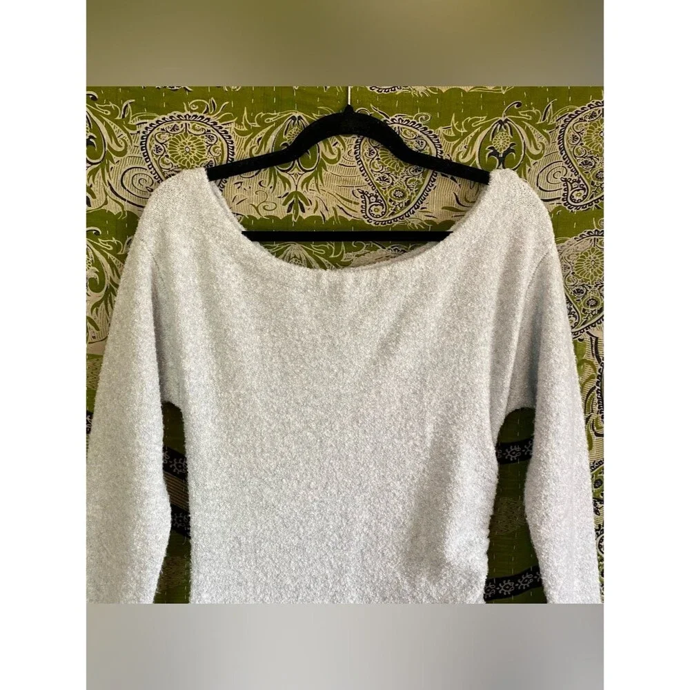 NWT Abercrombie & Fitch Soft Gray Off-the-Shoulder Boucle Knit Maxi Dress Small
